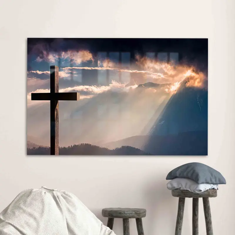 セイクリッド セレニティ: 聖なる許しのクロス デザインのプリント ガラス