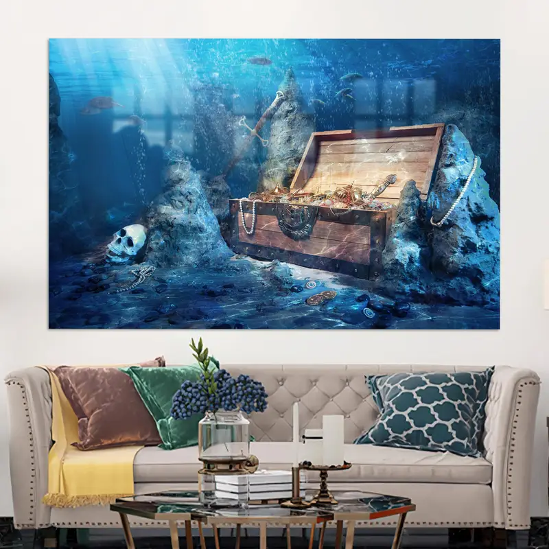 Okyanus Temalı Çocuk Odası için Modern Korsan Hazinesi Baskılı Cam