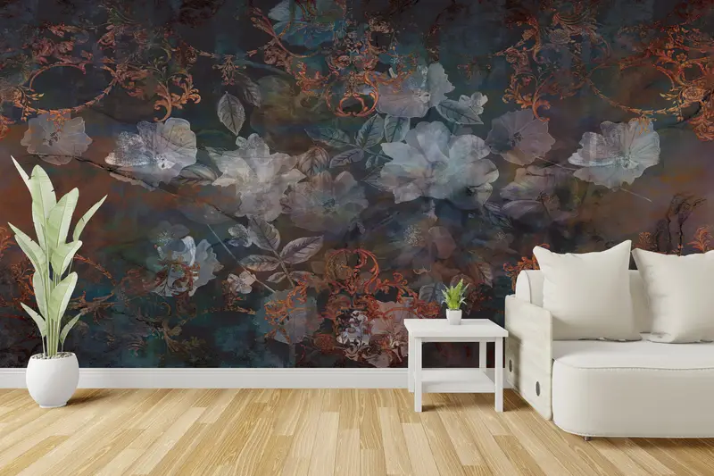 Wall Paper Peel and Stick,Vintage Flowers Painting,3d Wall Paper,Bright Wall Paper,Brown Mural,Vintage Wall Painting, - 3