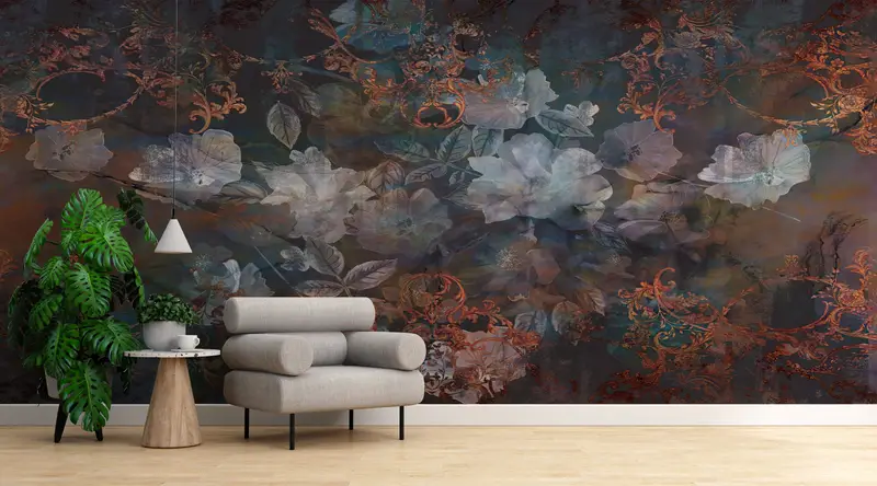 Wall Paper Peel and Stick,Vintage Flowers Painting,3d Wall Paper,Bright Wall Paper,Brown Mural,Vintage Wall Painting, - 2