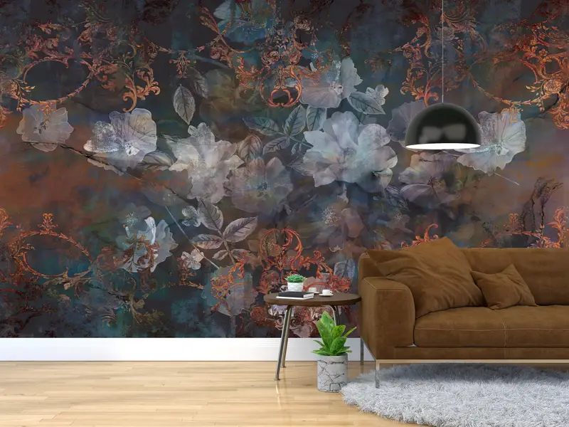 Wall Paper Peel and Stick,Vintage Flowers Painting,3d Wall Paper,Bright Wall Paper,Brown Mural,Vintage Wall Painting, - 6