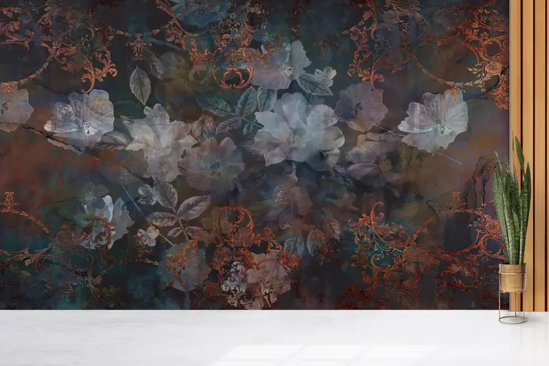 Wall Paper Peel and Stick,Vintage Flowers Painting,3d Wall Paper,Bright Wall Paper,Brown Mural,Vintage Wall Painting, - 8