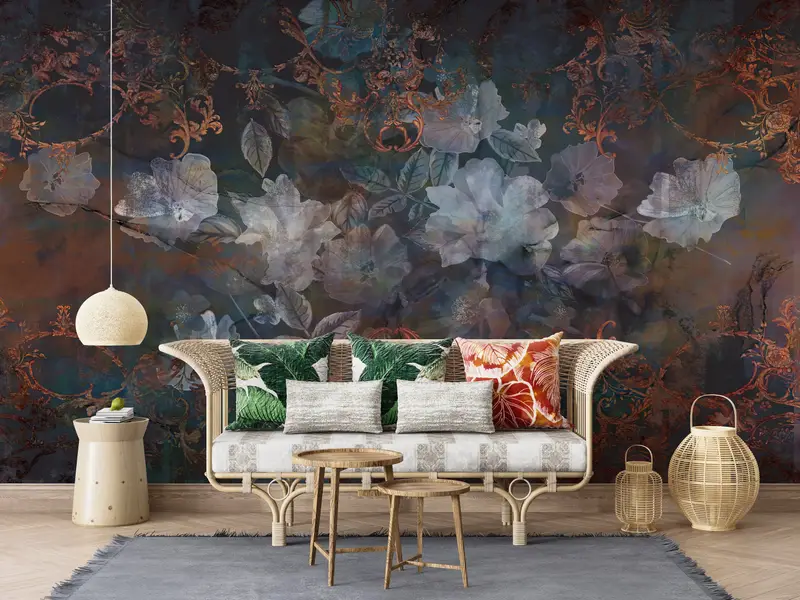 Wall Paper Peel and Stick,Vintage Flowers Painting,3d Wall Paper,Bright Wall Paper,Brown Mural,Vintage Wall Painting, - 7