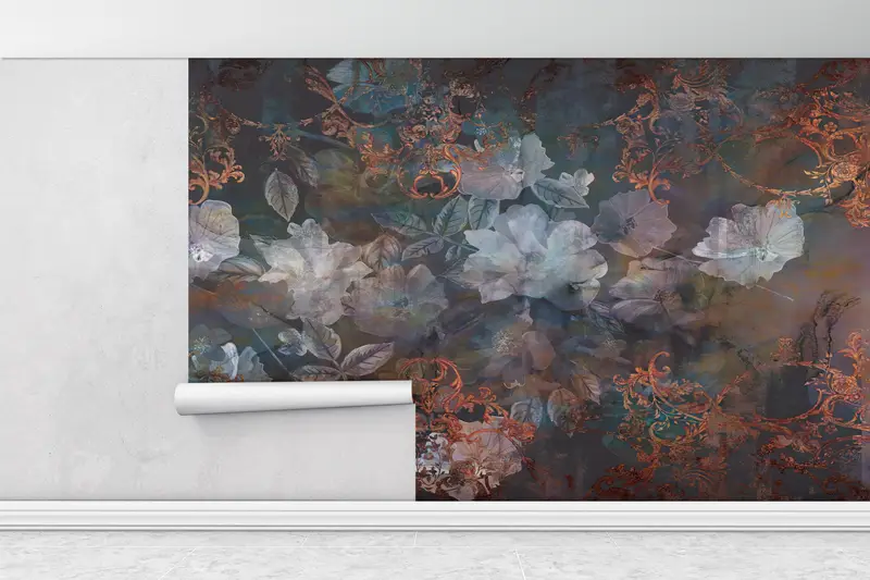 Wall Paper Peel and Stick,Vintage Flowers Painting,3d Wall Paper,Bright Wall Paper,Brown Mural,Vintage Wall Painting, - 1