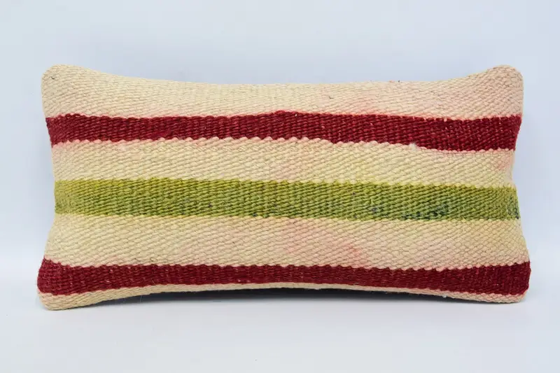 Wool Farmhouse Vintage Pillow Cover, Valentine Gift Beige Striped Moroccan Pillowcase - 1