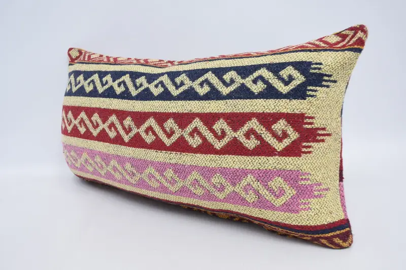 Gift Pillow, Vintage Throw Pillow Case, Boho Pillow, Pillow Sham, Kilim Pillow Cover, Handmade Rug Seat Cushion Cover, 12x24 Red Cushion Cover - 4