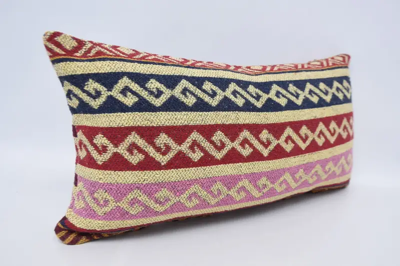 Gift Pillow, Vintage Throw Pillow Case, Boho Pillow, Pillow Sham, Kilim Pillow Cover, Handmade Rug Seat Cushion Cover, 12x24 Red Cushion Cover - 3
