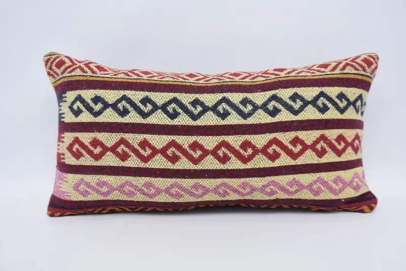 Gift Pillow, Vintage Throw Pillow Case, Boho Pillow, Pillow Sham, Kilim Pillow Cover, Handmade Rug Seat Cushion Cover, 12x24 Red Cushion Cover - 5