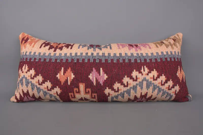 16x36 Red Pillow Cover, Boho Pillow, Bed Pillow Case, Handmade Kilim Cushion, Pillow Sham, Colorful Pillow Cover, Yoga Pillow Case, Pillow for Sofa - 4