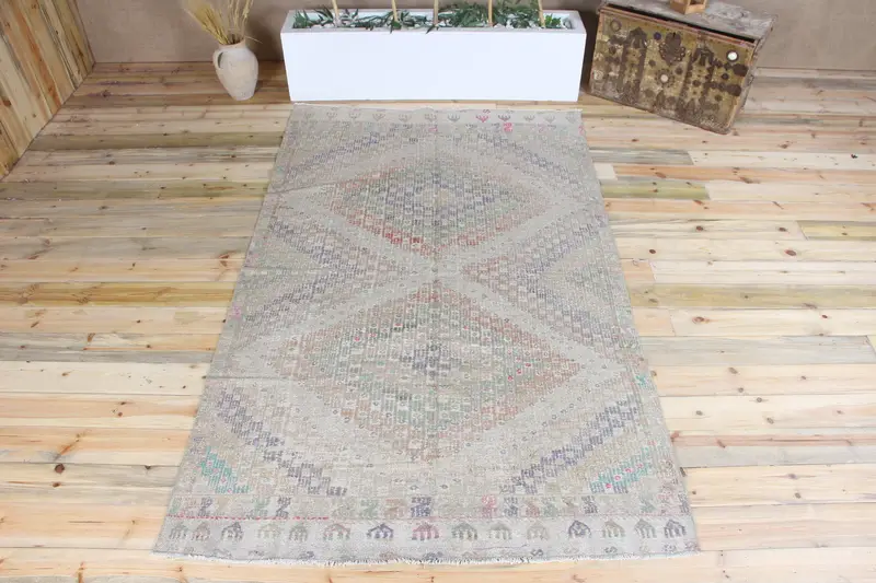 Alfombra vintage, área 5x8.2 pies alfombra turca, alfombra geométrica gris - 1