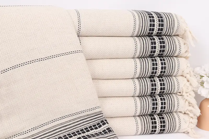96x94 Linen Striped Towel, Best Wedding Gift, Custom Blanket, Turkish Blanket, Custom Wedding Gifts, Handmade Gift, Girl Trip Party Favor - 1