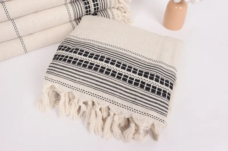 96x94 Linen Striped Towel, Best Wedding Gift, Custom Blanket, Turkish Blanket, Custom Wedding Gifts, Handmade Gift, Girl Trip Party Favor - 5