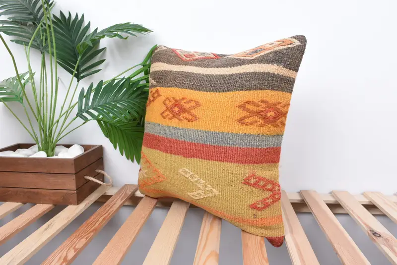 Handmade Kilim Cushion, Pet Pillow Cover, Pillow Case, 18x18 Orange Cushion, Throw Kilim Pillow, Vintage Pillow, Bright Pillow Case - 5