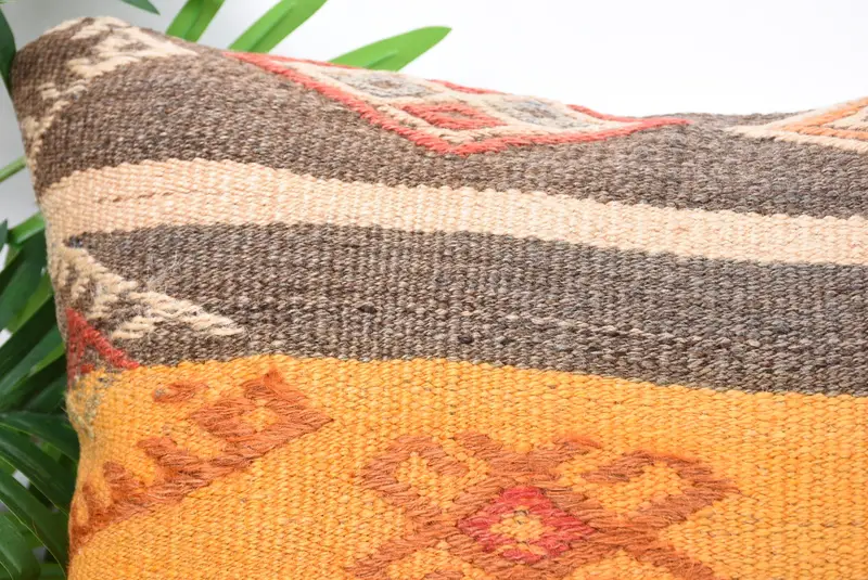 Handmade Kilim Cushion, Pet Pillow Cover, Pillow Case, 18x18 Orange Cushion, Throw Kilim Pillow, Vintage Pillow, Bright Pillow Case - 2