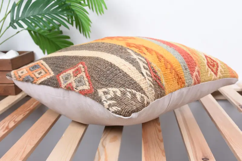 Handmade Kilim Cushion, Pet Pillow Cover, Pillow Case, 18x18 Orange Cushion, Throw Kilim Pillow, Vintage Pillow, Bright Pillow Case - 6