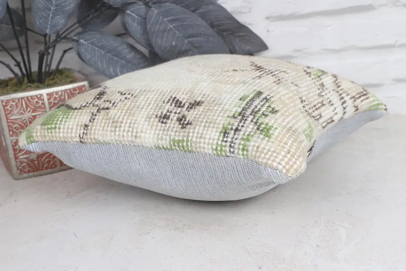 Kilim Pillow, Turkish Pillow, Ethnic Pillow Cover Pillow Sham, 12x12 Beige Pillow Sham, Pillow Cover, Boho Pillow Sham Cover, Aesthetic Cushion - 6