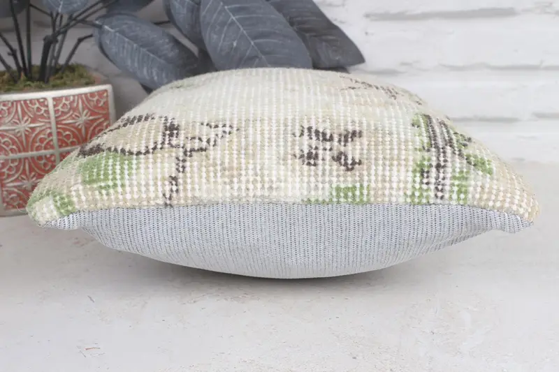 Kilim Pillow, Turkish Pillow, Ethnic Pillow Cover Pillow Sham, 12x12 Beige Pillow Sham, Pillow Cover, Boho Pillow Sham Cover, Aesthetic Cushion - 5