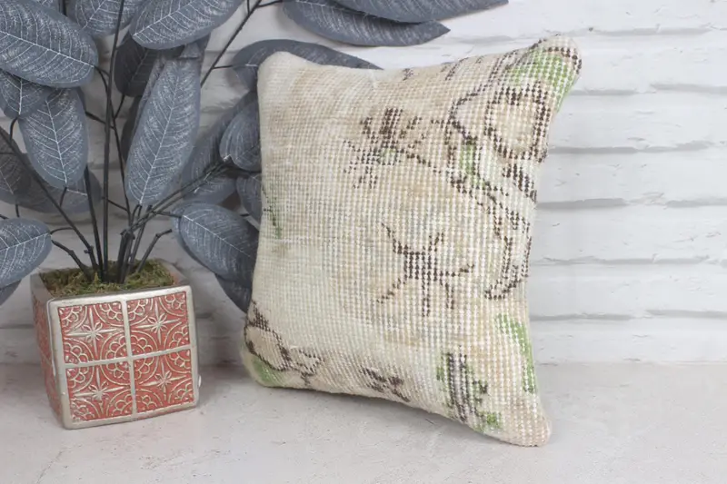 Kilim Pillow, Turkish Pillow, Ethnic Pillow Cover Pillow Sham, 12x12 Beige Pillow Sham, Pillow Cover, Boho Pillow Sham Cover, Aesthetic Cushion - 3