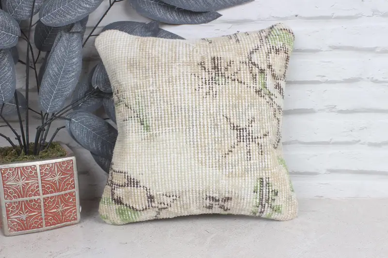 Kilim Pillow, Turkish Pillow, Ethnic Pillow Cover Pillow Sham, 12x12 Beige Pillow Sham, Pillow Cover, Boho Pillow Sham Cover, Aesthetic Cushion - 1