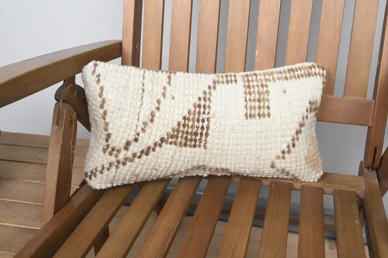 Pillow, Turkish Corner Pillow Sham, 8x16 Beige Cushion Case, Tribal Pillow Cover, Home Decor Pillow, Vintage Kilim Pillow, Kilim Pillow Cover - 1