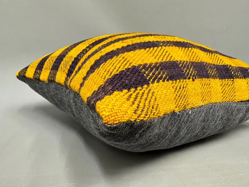Vintage Kilim Pillow Pillow Case, 18x18 Yellow Cushion Case, Gift Pillow, Turkish Pillow, Pillow Cover, Handmade Kilim Cushion, Custom Cushion Cover - 6