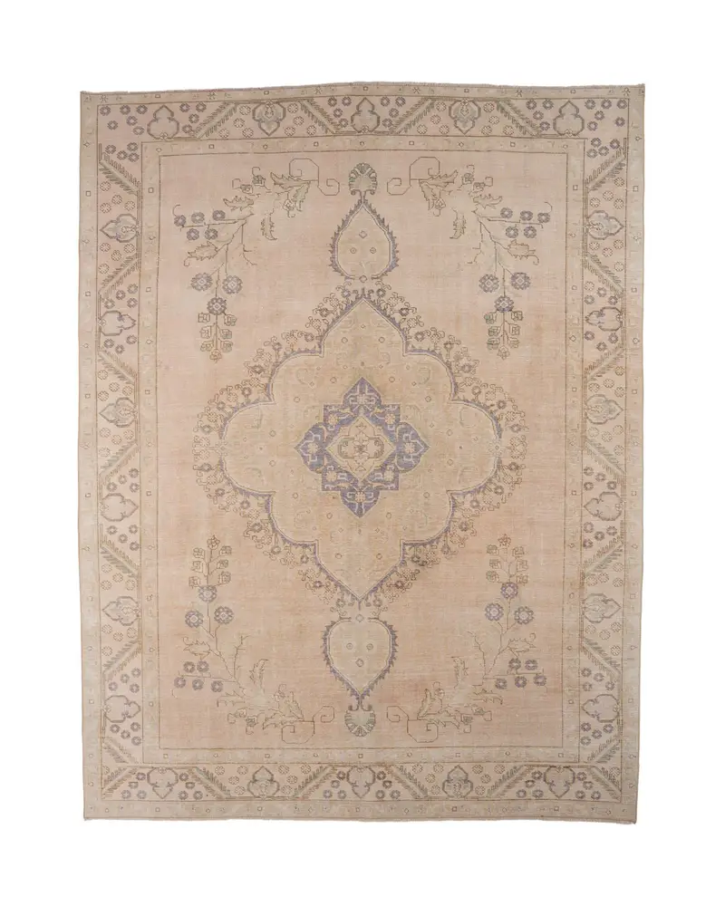 Zarif Bej ve Mavi Halı, 9,2x12,3 ft Doğadan Esinlenen Tasarım