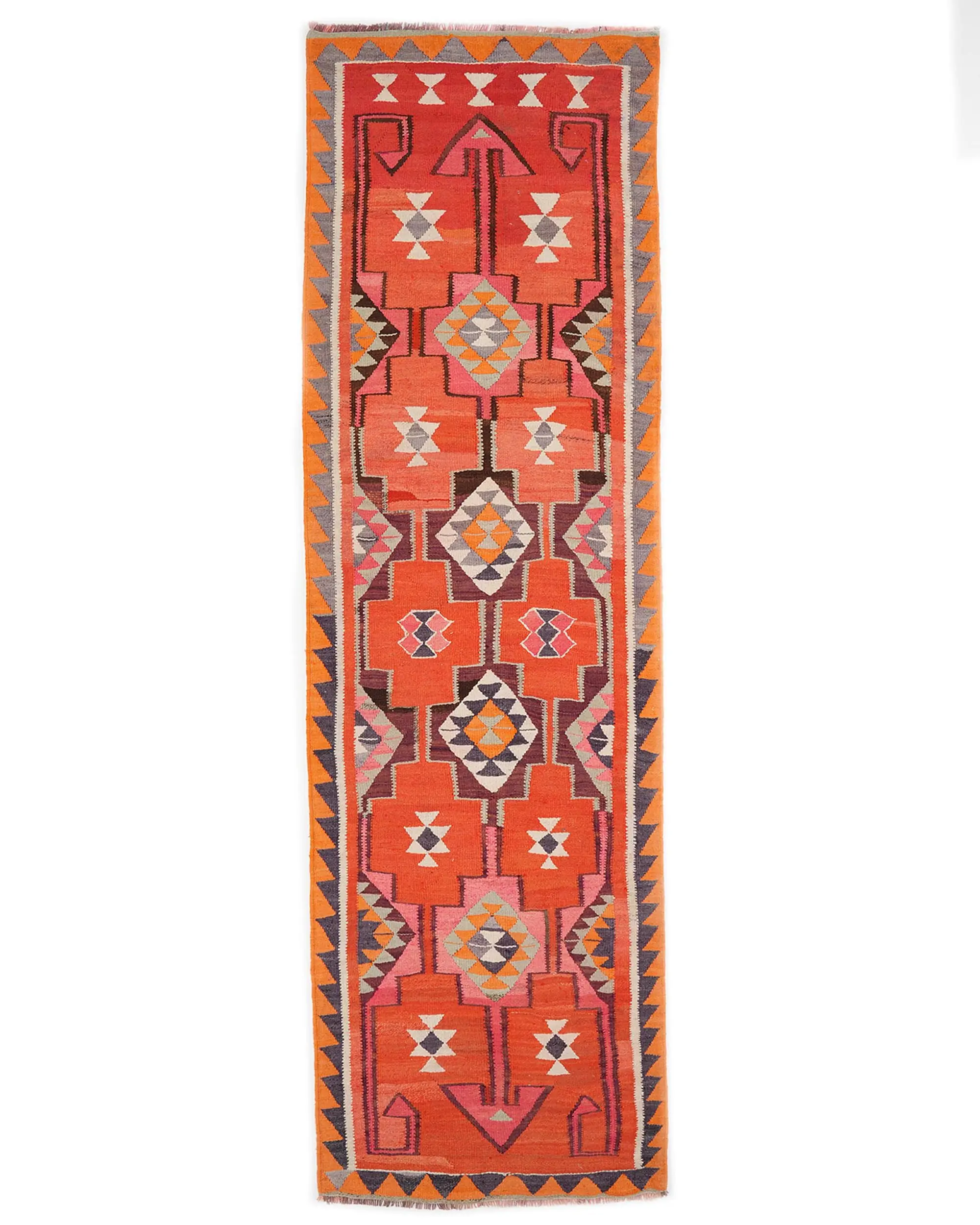 3.2x10.9 ft Herki Vintage Rug, Red Floral Turkish Rug Wool - 1
