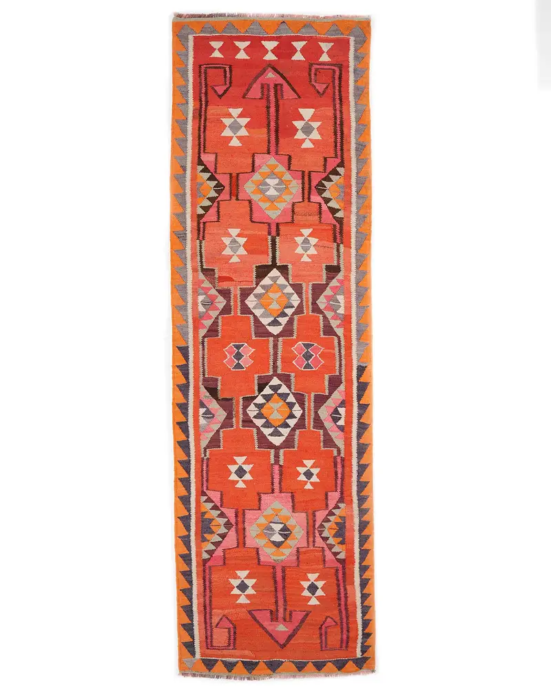 レッドフローラルラグ、3.2x10.9フィートの鮮やかな装飾