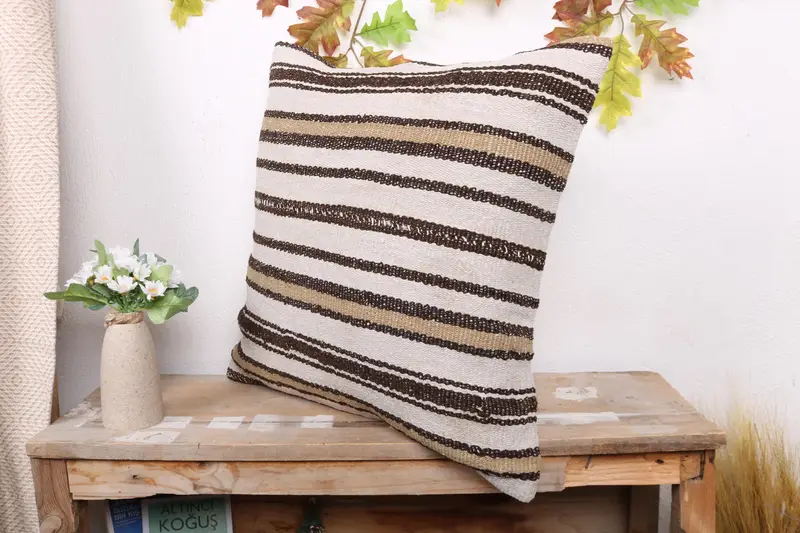 Sofa Bolster Pillow, Pillow, 20x20 White Cushion Case, Turkish Kilim Pillow, Vintage Pillow, Wool Kilim Pillow Cushion Case, Boho Pillow - 4