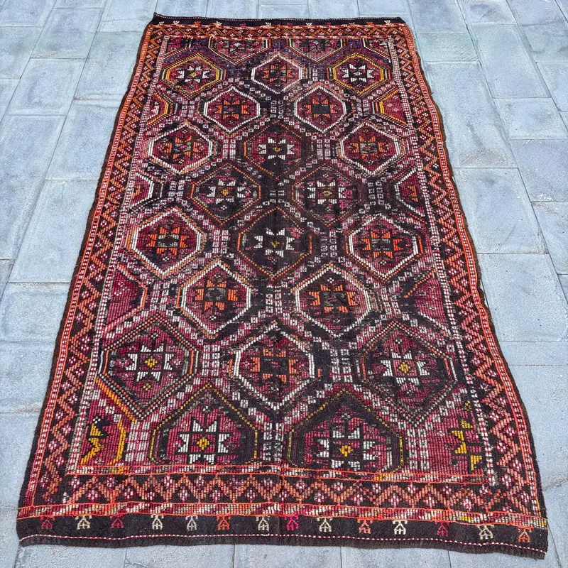 Turuncu Çiçekli Halı, 5,1x9,5 ft Canlı Dekor
