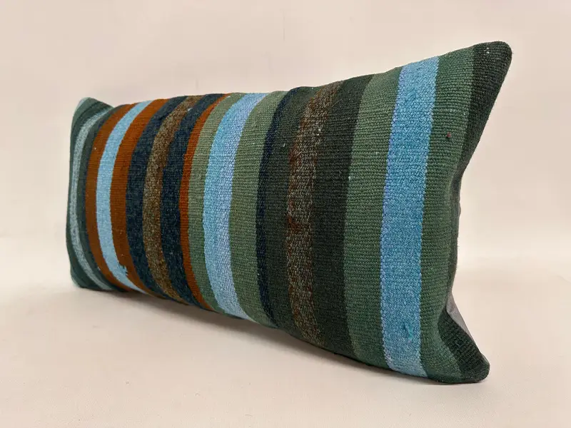 Ethnical Kilim Rug Pillow, Kilim Cushion Sham, Cushion Case, 12x24 Blue Cushion Case, Indoor Cushion Case, Custom Cushion, Gift Pillow - 3