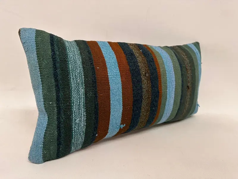 Ethnical Kilim Rug Pillow, Kilim Cushion Sham, Cushion Case, 12x24 Blue Cushion Case, Indoor Cushion Case, Custom Cushion, Gift Pillow - 4