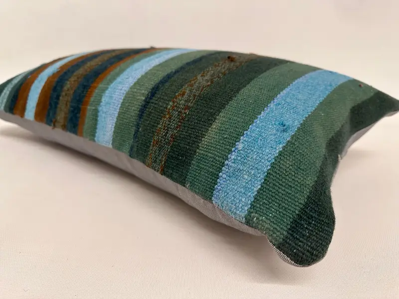 Ethnical Kilim Rug Pillow, Kilim Cushion Sham, Cushion Case, 12x24 Blue Cushion Case, Indoor Cushion Case, Custom Cushion, Gift Pillow - 6