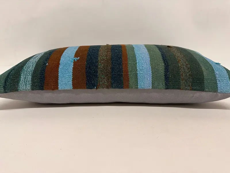 Ethnical Kilim Rug Pillow, Kilim Cushion Sham, Cushion Case, 12x24 Blue Cushion Case, Indoor Cushion Case, Custom Cushion, Gift Pillow - 5