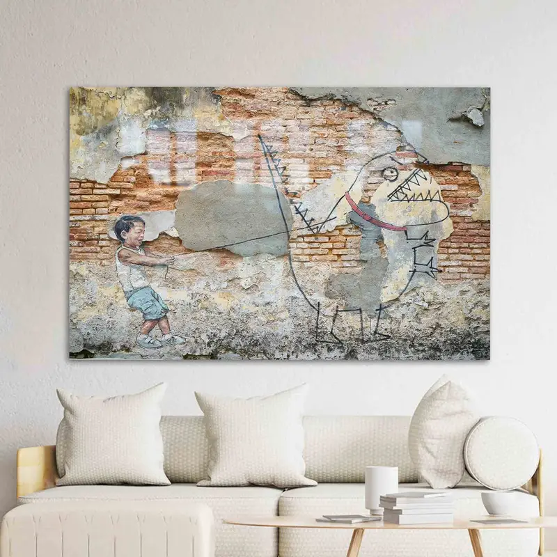 モダンなプリントガラス: ディノグラフィティ、かわいい恐竜のテーマ