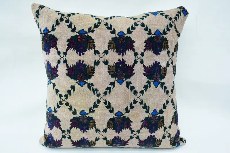 Garden Turkish Wool Pillow Case, Beige 80x80 cm Moroccan Pillow Sham - 1