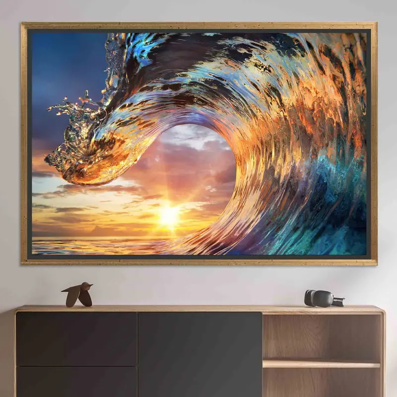 波紋キャンバスの夕日の光: エレガントな海の風景アート