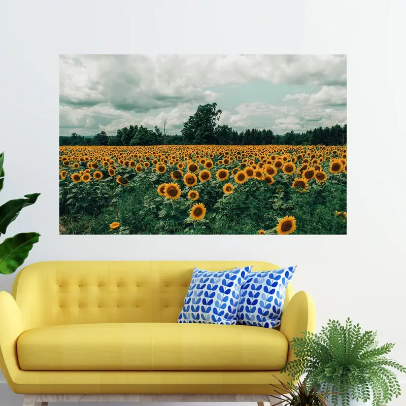 Modern Printed Glass: Sunflower Field Landscape for Trendy Kitchens
