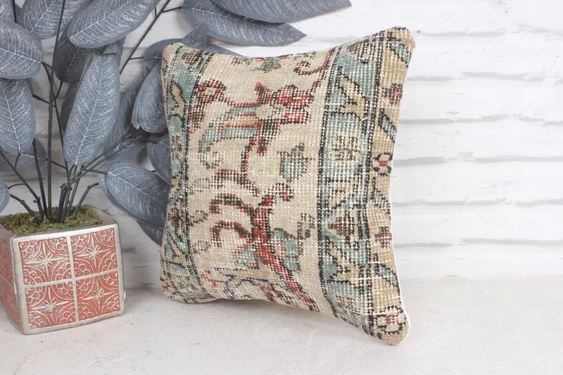 Gift Pillow, Floor Pillow Cover, Pillow, Rustic Pillow Case, Ethnical Kilim Rug Pillow, 12x12 Beige Cushion Cover, Pillow for Sofa, Tribal Pillow - 3