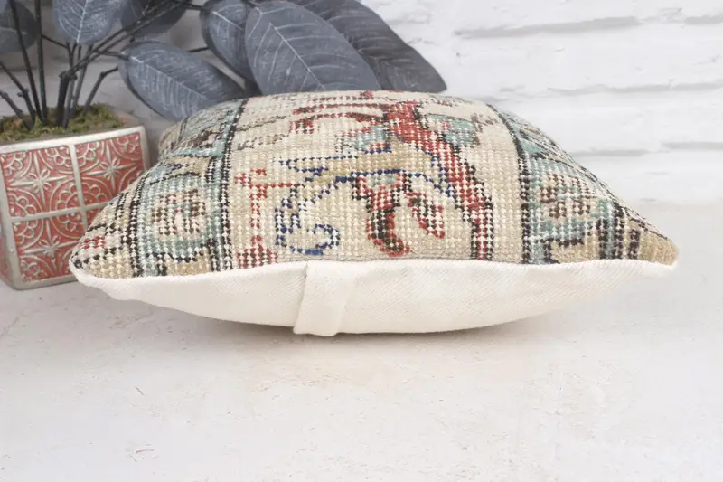 Gift Pillow, Floor Pillow Cover, Pillow, Rustic Pillow Case, Ethnical Kilim Rug Pillow, 12x12 Beige Cushion Cover, Pillow for Sofa, Tribal Pillow - 5