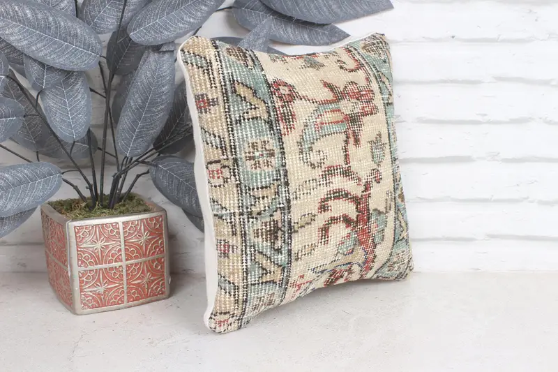 Gift Pillow, Floor Pillow Cover, Pillow, Rustic Pillow Case, Ethnical Kilim Rug Pillow, 12x12 Beige Cushion Cover, Pillow for Sofa, Tribal Pillow - 4