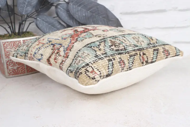 Gift Pillow, Floor Pillow Cover, Pillow, Rustic Pillow Case, Ethnical Kilim Rug Pillow, 12x12 Beige Cushion Cover, Pillow for Sofa, Tribal Pillow - 6