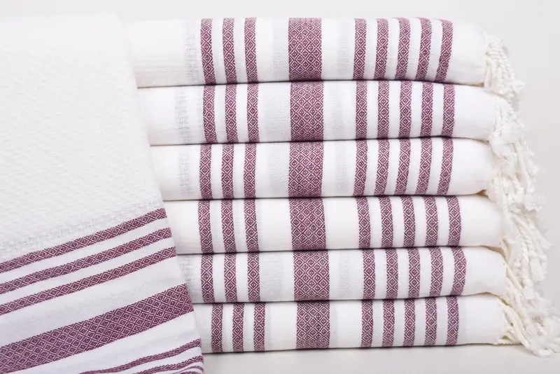 Bridesmaid Gift Towel, Custom Striped Burgundy Cotton, 40x71 Inches