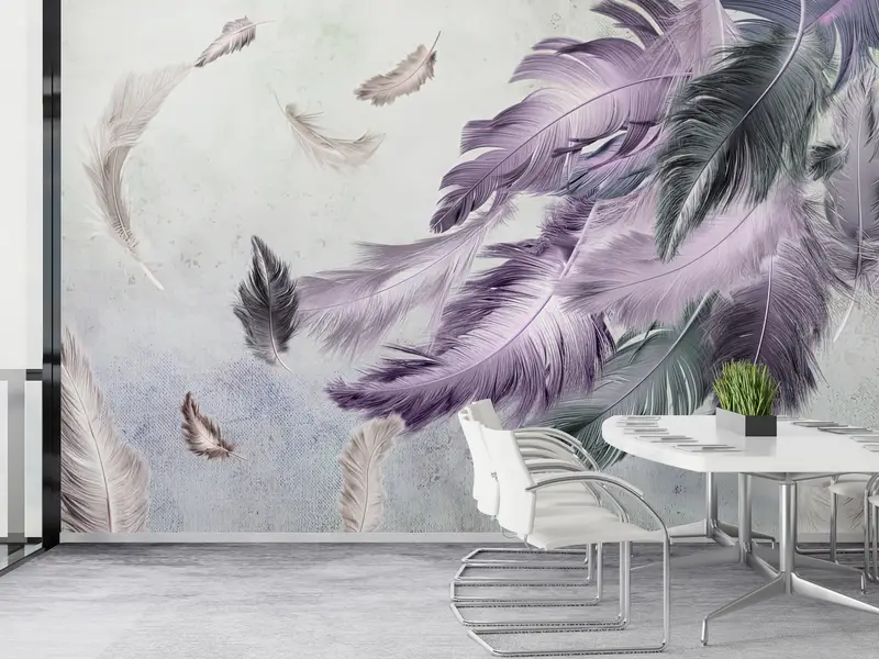 Bright Wall Paper,Purple And Gray Feather Painting,Wall Paper Peel and Stick,Purple Wallpaper,3d Wall Paper,Soft Tones Wallpaper, - 2