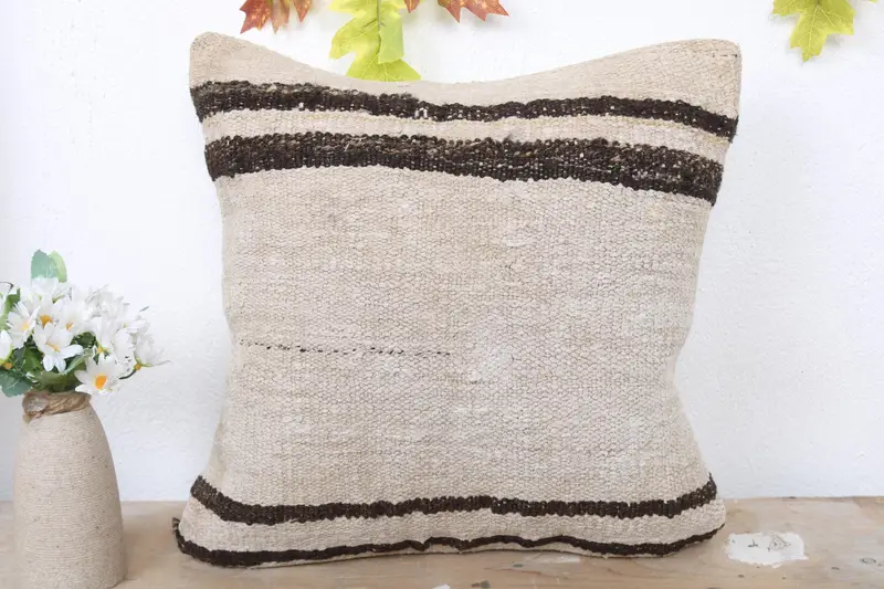 Sofa Cushion Case, Pillow Cover, Sofa Pillow Sham, Vintage Kilim Pillow, Turkish Pillow, Vintage Kilim Throw Pillow, 16x16 Beige Cushion Cover - 2