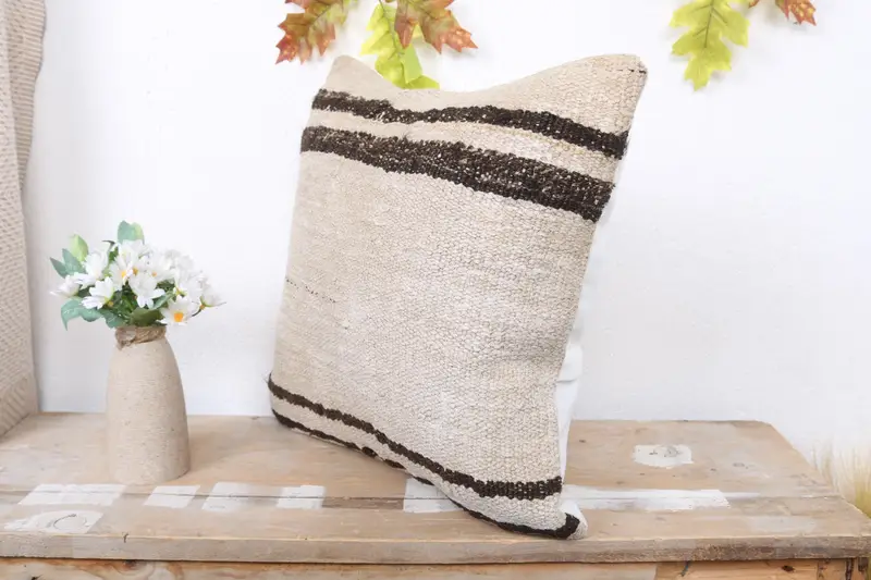 Sofa Cushion Case, Pillow Cover, Sofa Pillow Sham, Vintage Kilim Pillow, Turkish Pillow, Vintage Kilim Throw Pillow, 16x16 Beige Cushion Cover - 4
