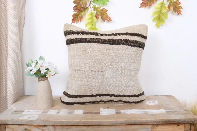 Sofa Cushion Case, Pillow Cover, Sofa Pillow Sham, Vintage Kilim Pillow, Turkish Pillow, Vintage Kilim Throw Pillow, 16x16 Beige Cushion Cover - 1