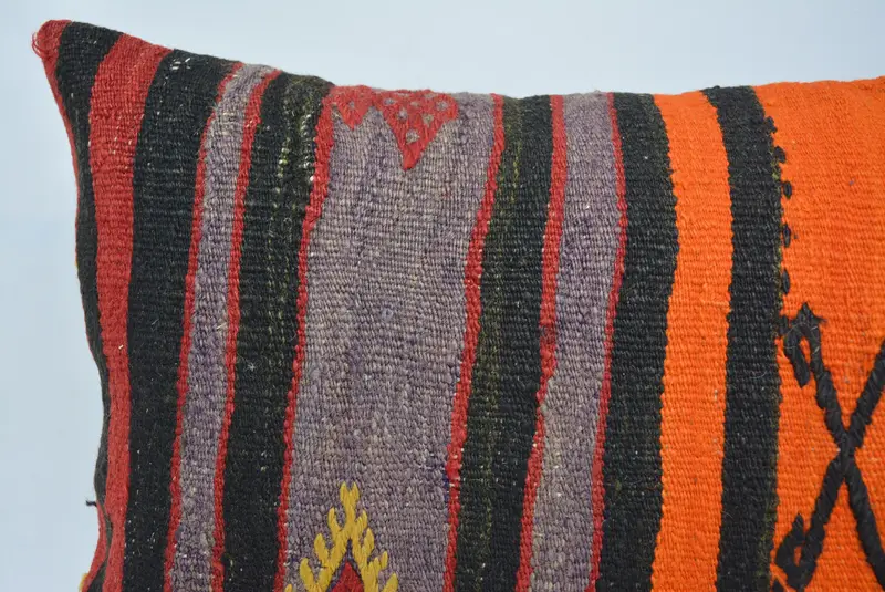 Antique Pillows, Bolster Throw Cushion Case, Kilim Cushion Sham, Kilim Pillow Cover, 16x24 Orange Cushion Cover, Cushion Case - 2