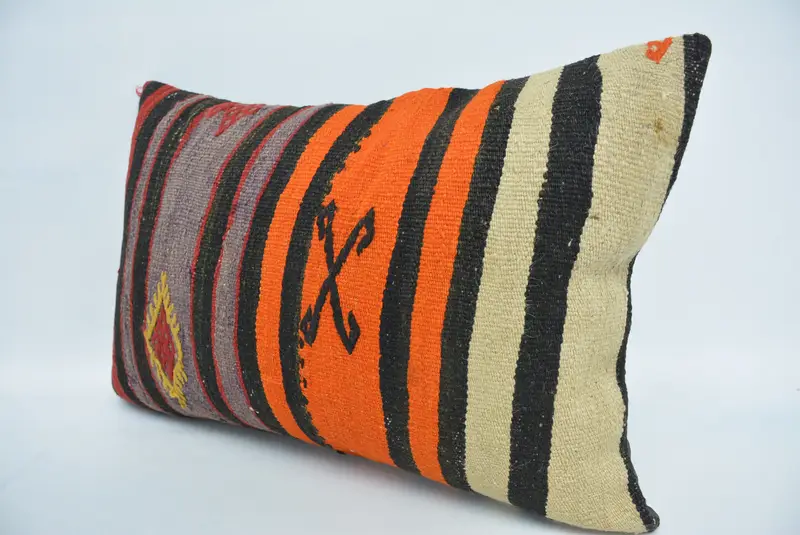 Antique Pillows, Bolster Throw Cushion Case, Kilim Cushion Sham, Kilim Pillow Cover, 16x24 Orange Cushion Cover, Cushion Case - 4