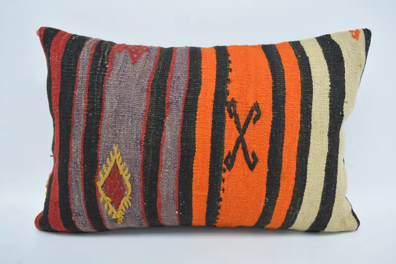 Antique Pillows, Bolster Throw Cushion Case, Kilim Cushion Sham, Kilim Pillow Cover, 16x24 Orange Cushion Cover, Cushion Case - 1